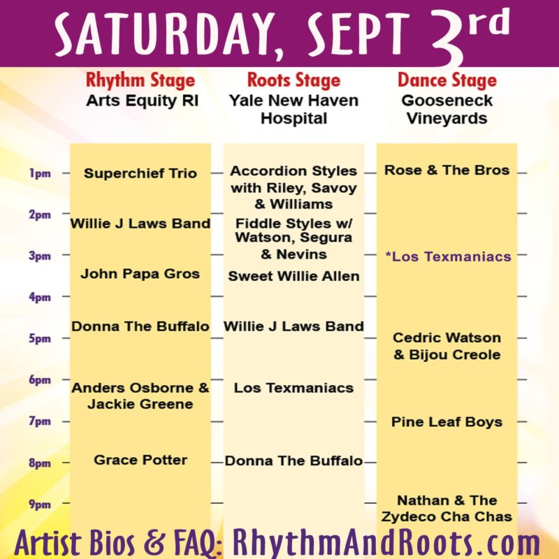 Daily Music Schedule - Rhythm & Roots Festival